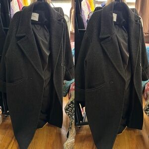 Piral Dark Gray Herringbone Oversized Coat with Burgundy Satchel